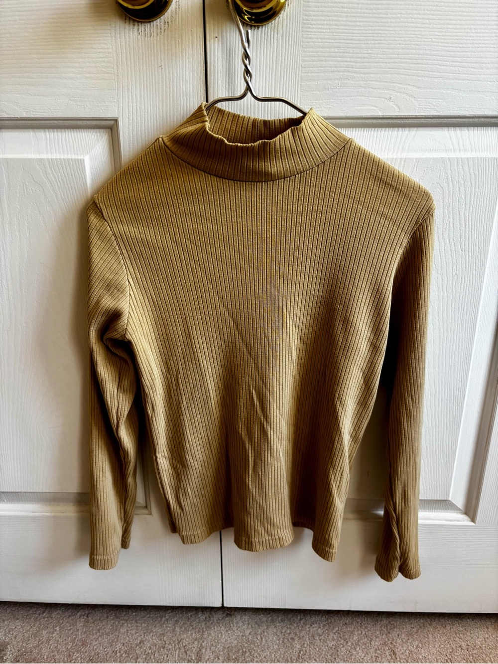 Ribbed Cowl Neck Sweater in Camel